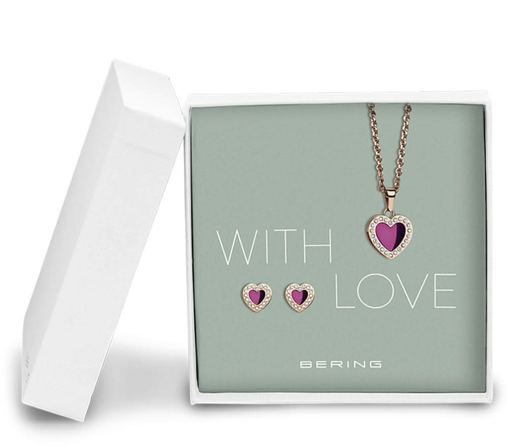 Necklace with Heart Pendant and Heart Earrings - Bering Jewelry Model: 428-712-Purple