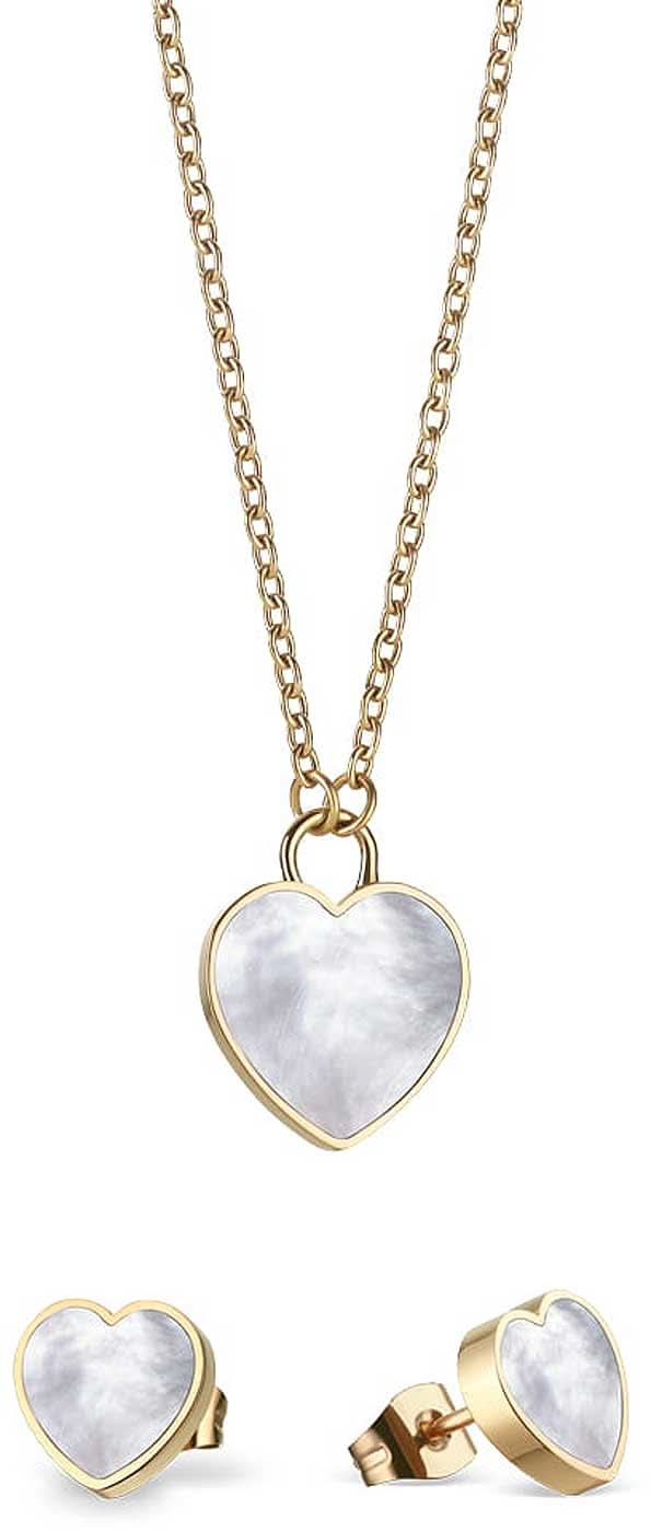 Necklace with Heart Pendant and Heart Earrings - Bering Jewelry Model: 431-715-Gold
