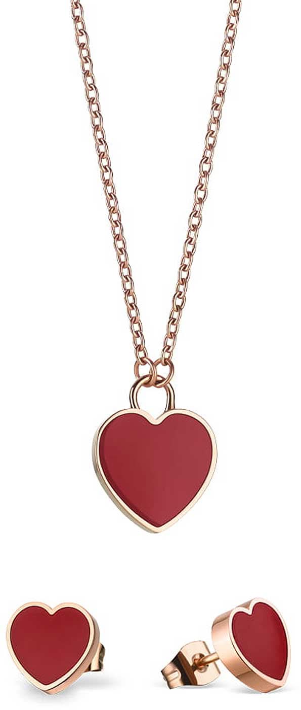 Necklace with Heart Pendant and Heart Earrings 431-715-Rose Gold