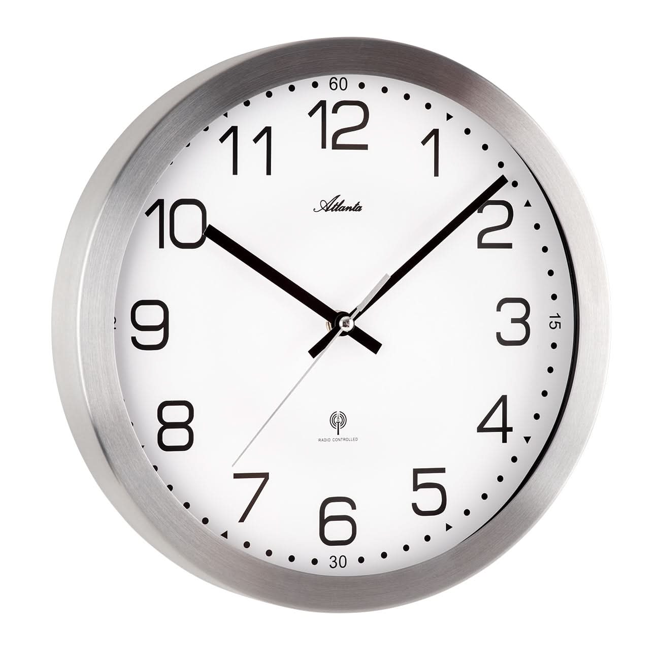Atlanta Wall Clock 30 cm Ø Stainless Steel • Radio Movement • Modern Design