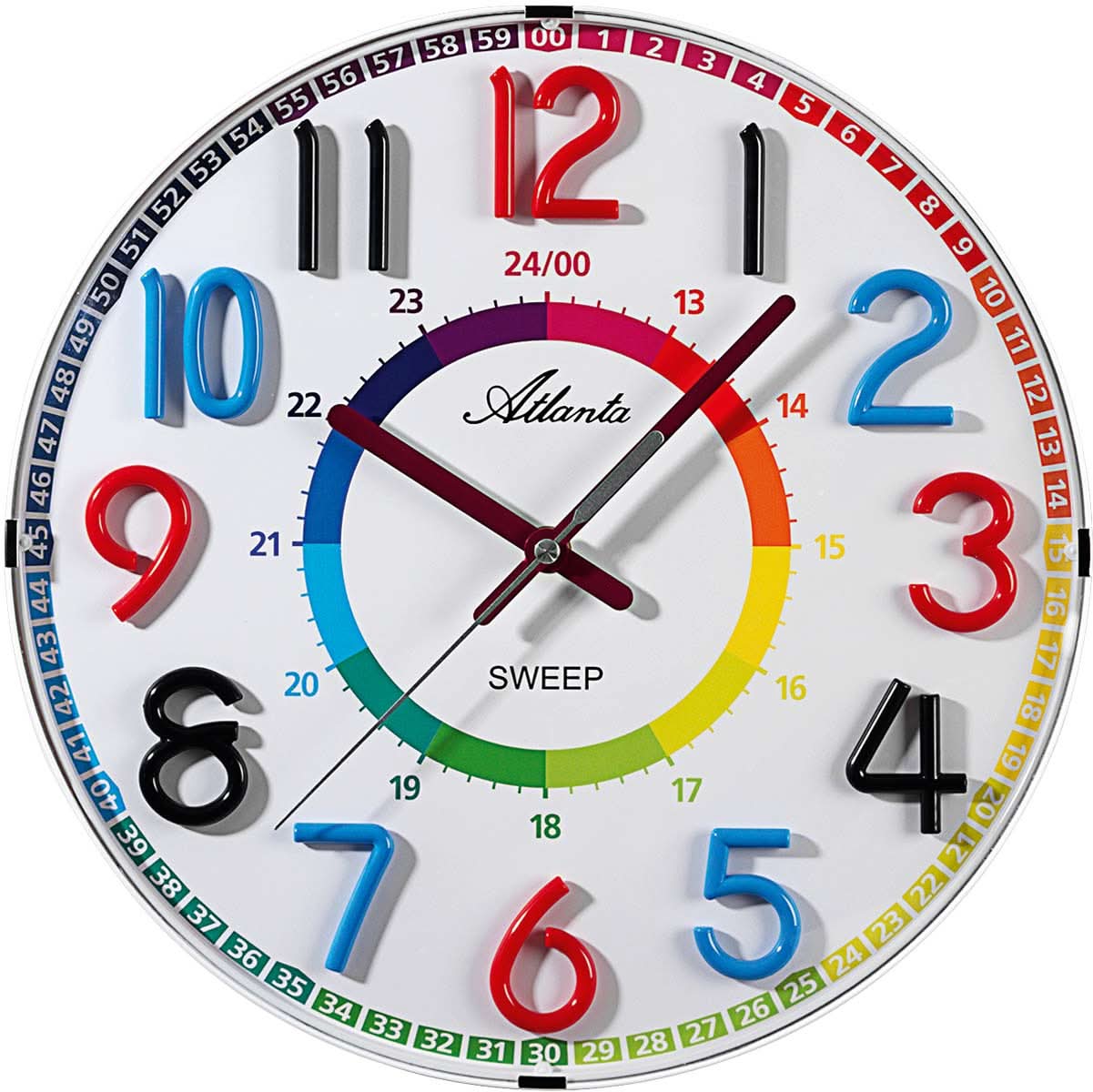 Atlanta Wall Clock 33 cm Ø Plastic • Silent • Learning Dial