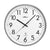 Runde Wanduhr mit weißem Zifferblatt, großen arabischen Ziffern, schwarzem Rahmen und Zeigern