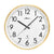 Wanduhr mit goldenem Rahmen, weißem Zifferblatt, arabischen Zahlen und Funk-Icon