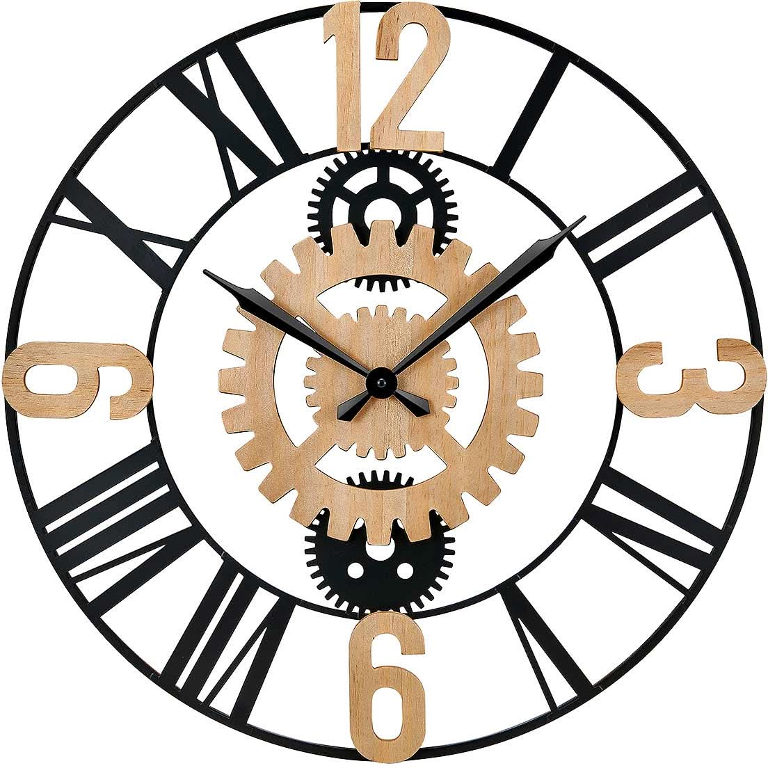 Atlanta Wall Clock 60 cm Ø Metal • Decorative Gear Design • Precise Quartz Movement