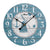 Wanduhr mit arabischen Ziffern, blauem Ziffernblatt und schwarzem Uhrzeiger, Holzoptik