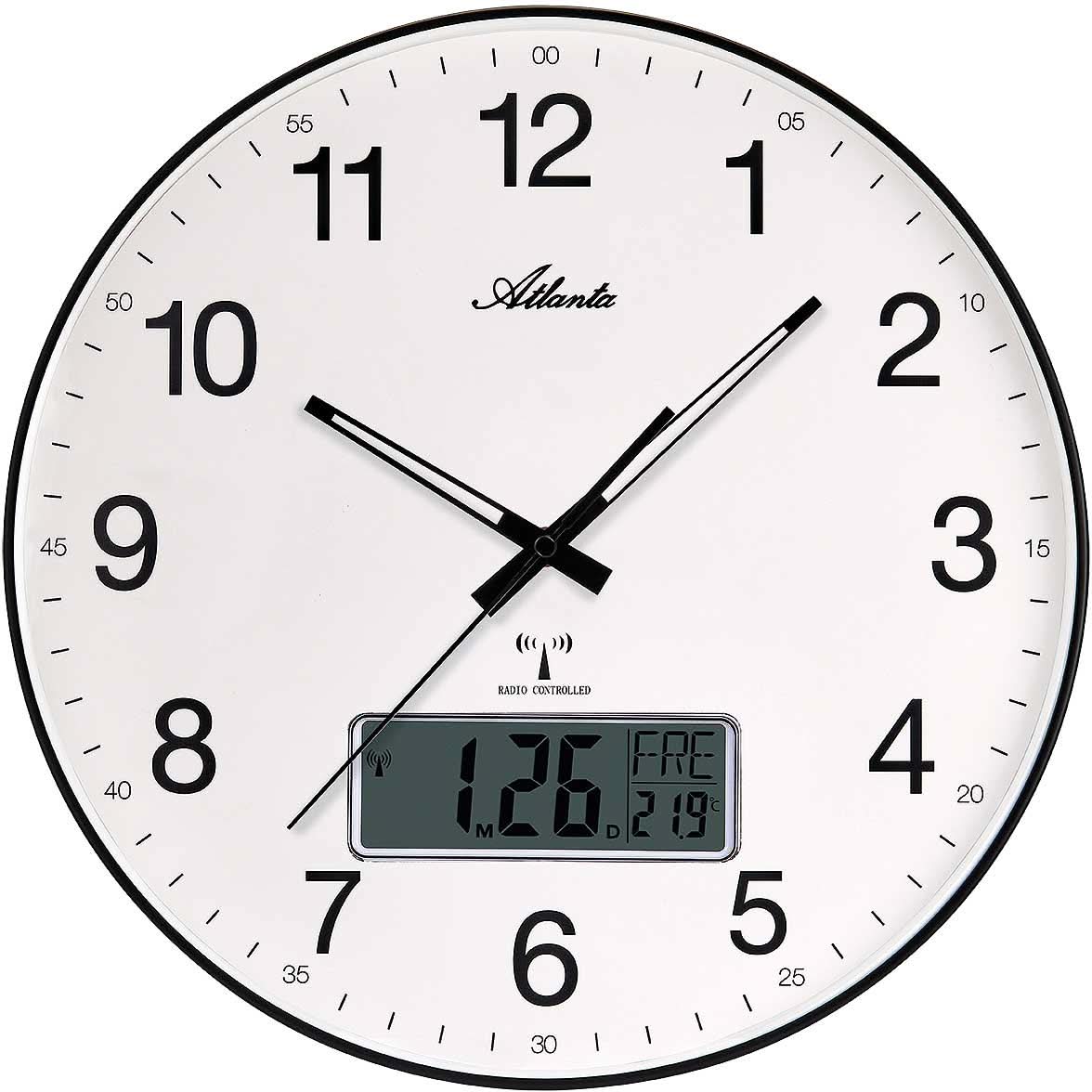 Atlanta Wall Clock 39x39x6 cm Plastic • Radio-Controlled • Silent Quartz Movement