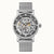 Herren-Armbanduhr mit silbernem Mesh-Armband und Skelettzifferblatt, Automatikwerk, Mineralglas