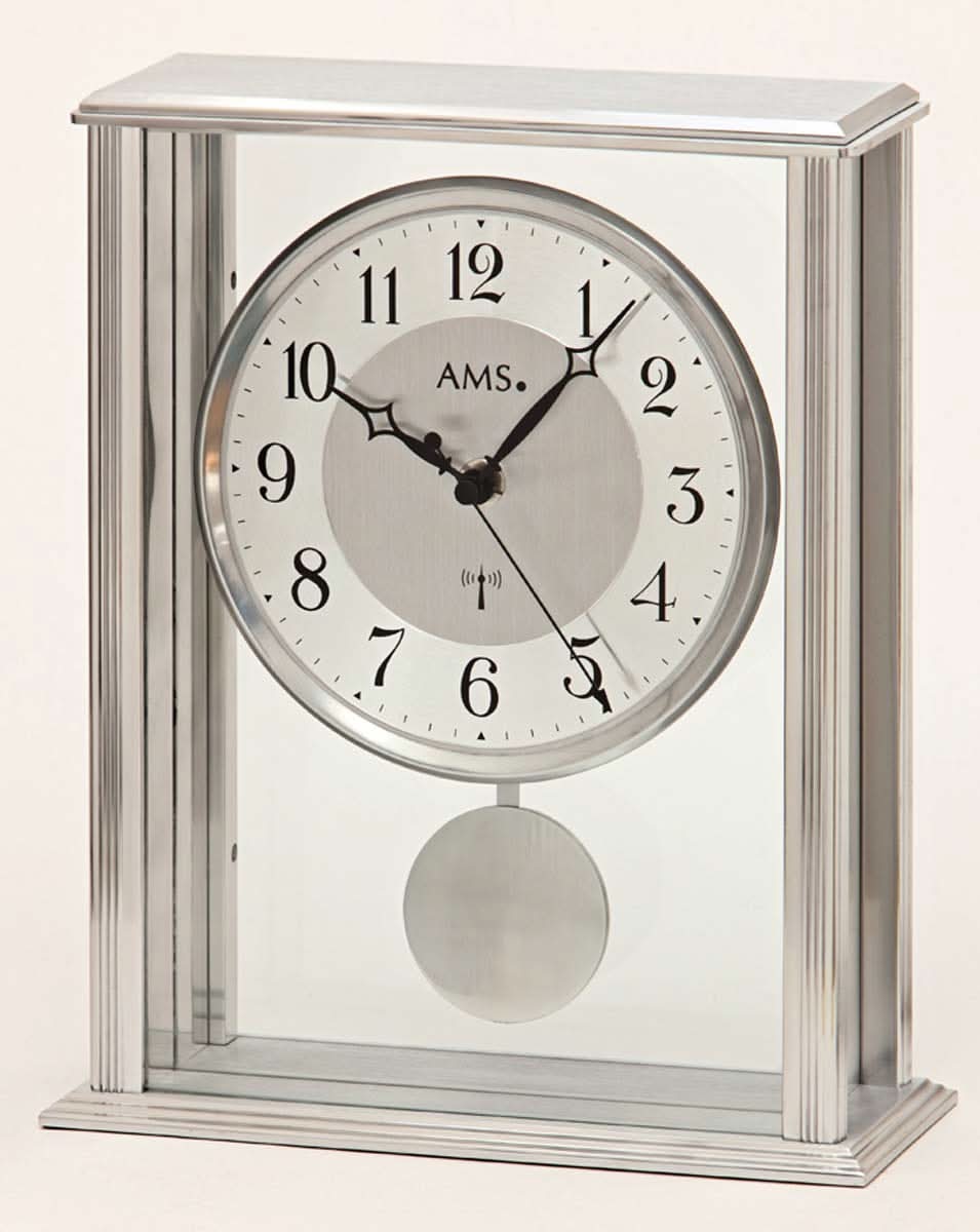 AMS Table Clock 7x20x25 cm Metal • Radio-Controlled Pendulum Clock • Timeless Design