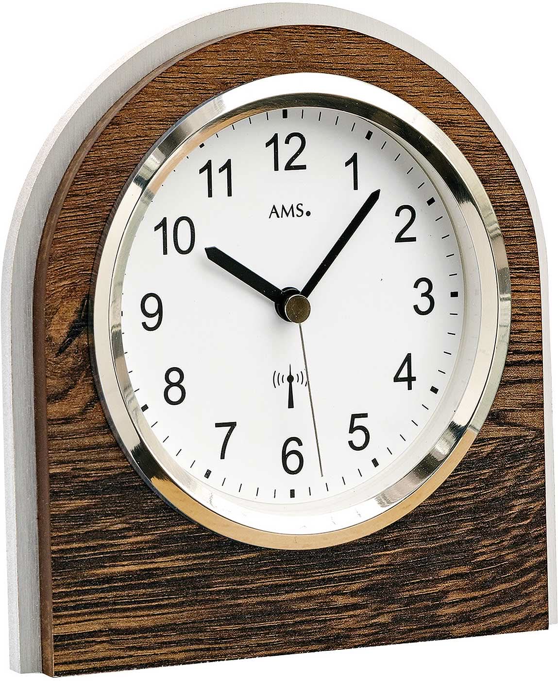AMS Table Clock 13x13x6 cm Wood • Modern Design • Radio-controlled