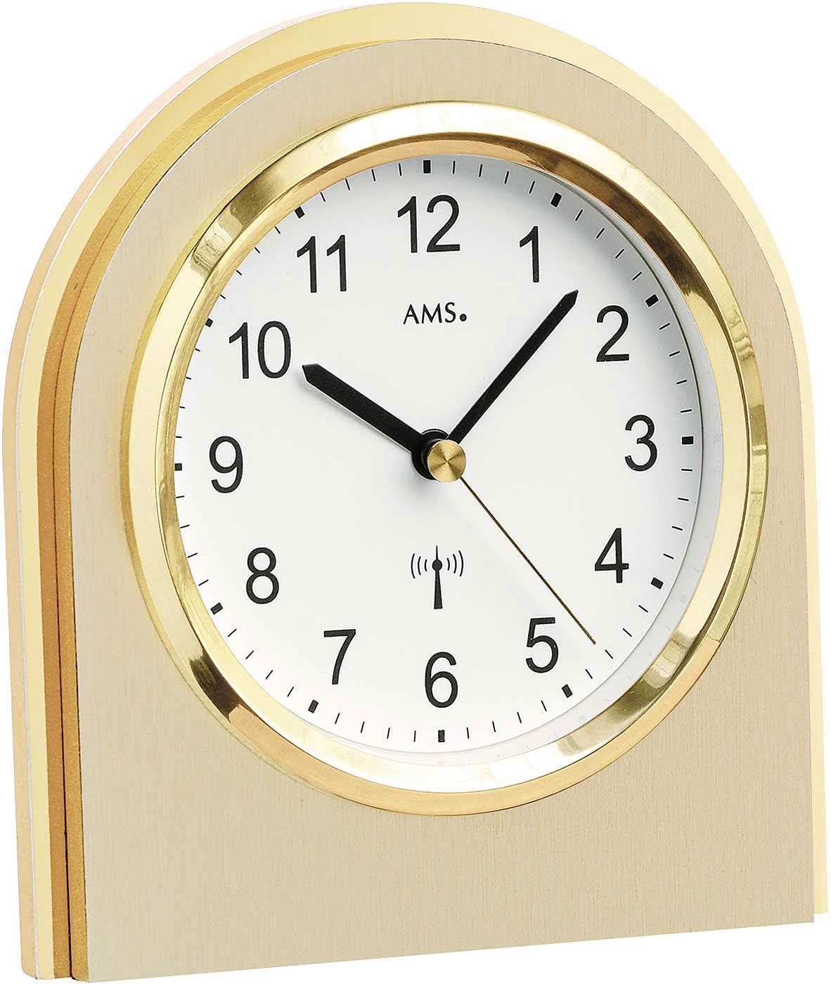 AMS Table Clock 13x13x6 cm Wood, Brass, Glass • Radio-Controlled Movement • Modern Design