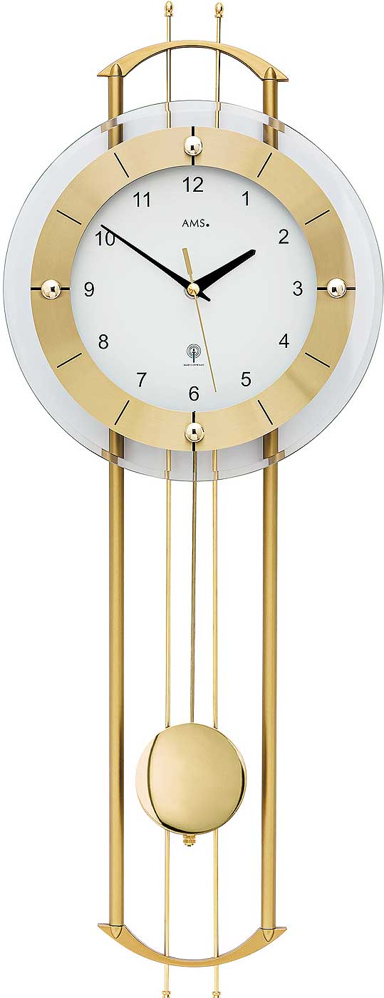 AMS Wall Clock 68x24x7 cm Brass • Radio-Controlled Movement • With Pendulum