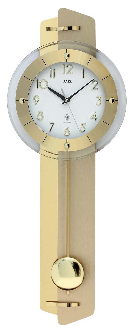 AMS Wall Clock 70x25x7 cm Brass • Radio-Controlled Pendulum Movement • Precise Time
