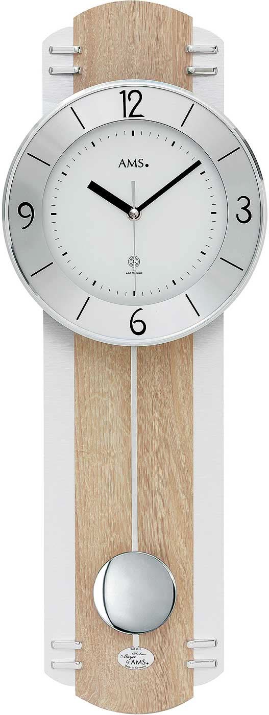 AMS Wooden Wall Clock • Radio-controlled movement for precise time • Modern design with pendulum