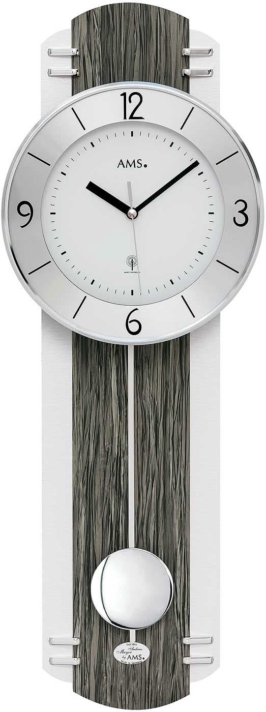 AMS Wall Clock 60x22x7 cm Wood and Aluminum • Radio-controlled • With Pendulum