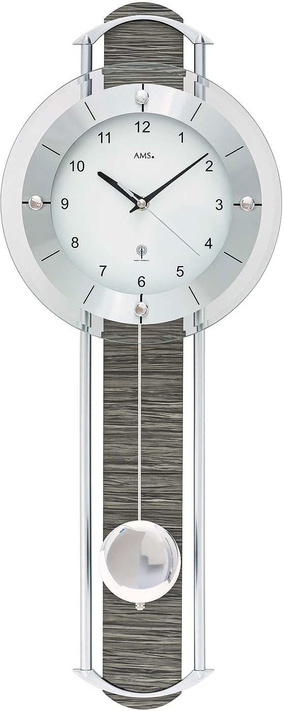 AMS Wall Clock 60x24x6 cm Wood • Precise Radio-Controlled Pendulum Movement • Modern Design