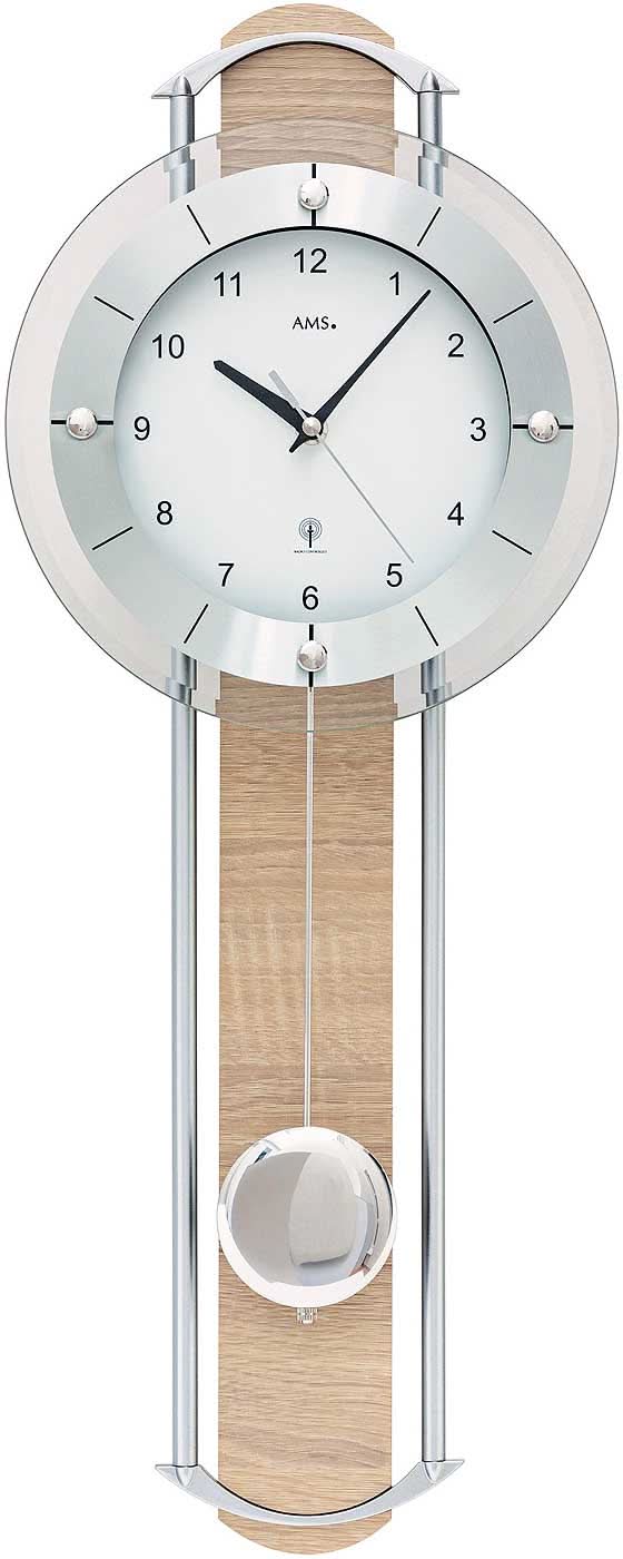 AMS Wall Clock 60x24x6 cm Wood • Radio-Controlled Clock • Pendulum Clock