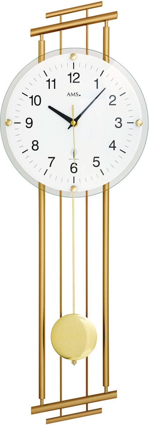AMS Wall Clock 65x23x7 cm Brass • Radio-controlled • Pendulum