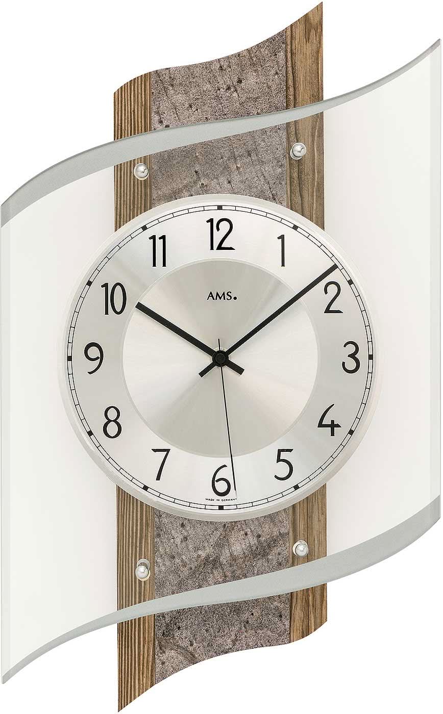 AMS Wall Clock 48x29x8 cm Wood • Modern Design • Radio Controlled