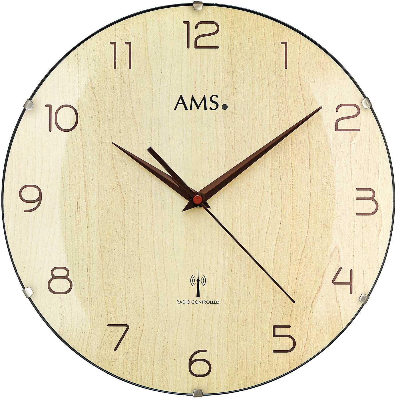 AMS Wall Clock 32 cm Ø Wood • Radio-Controlled & Precise • Natural Maple Design