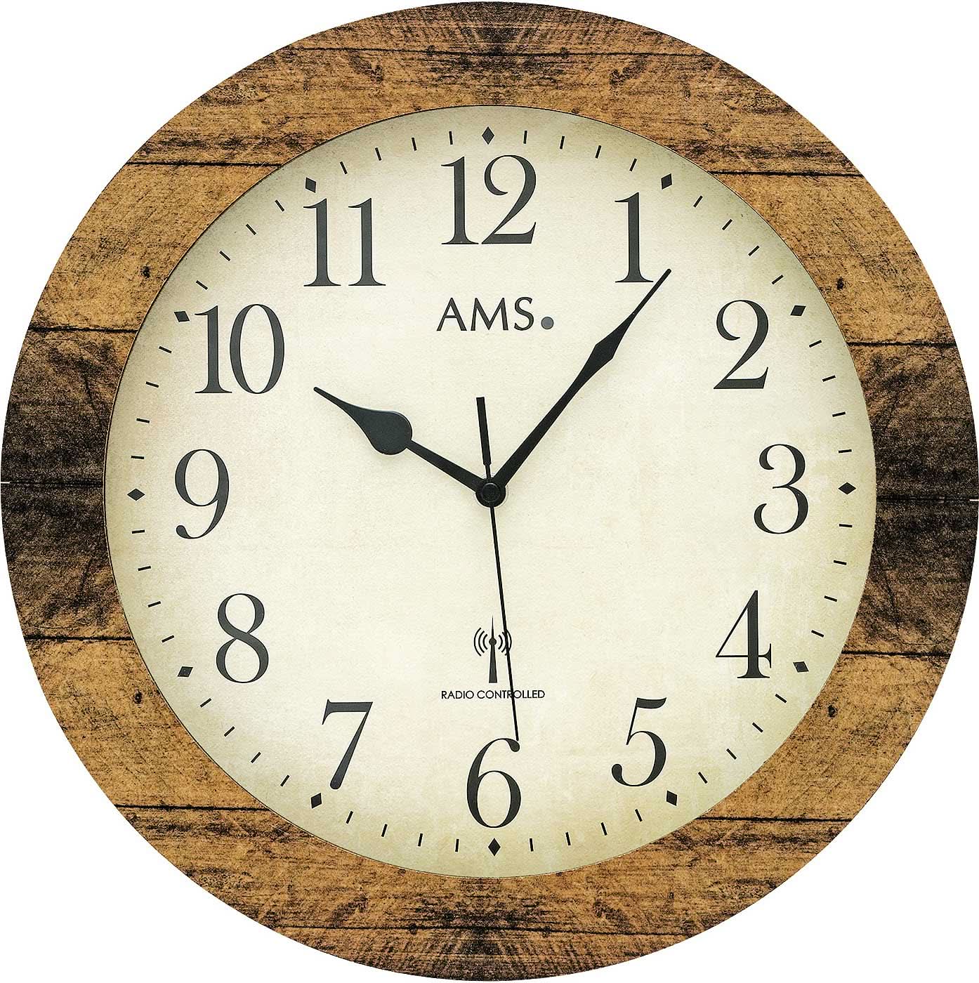 AMS Wall Clock 35 cm Ø Wood • Radio Controlled • Timeless Design