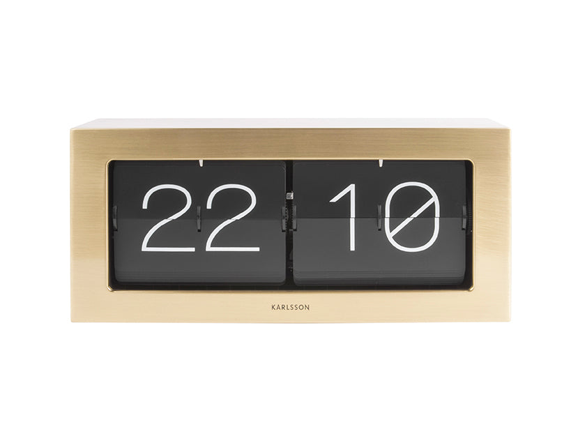 Karlsson Boxed Flip XL KA5642GD Tischuhr Gebürstetes Gold • Klappzahlen-Mechanismus • Wand- und Tischnutzung