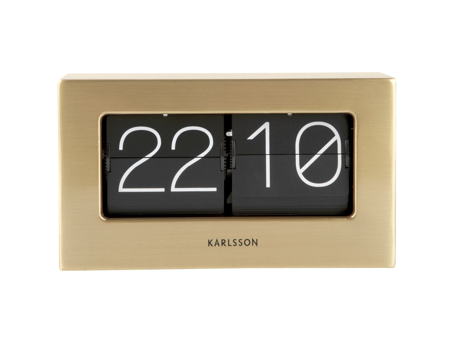 Karlsson Boxed Flip KA5620GD Tischuhr Gold • Klappzahlen-Anzeige • Tisch- und Wandnutzung