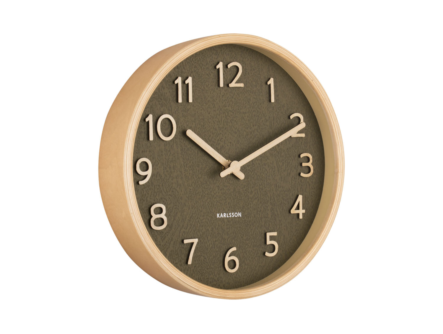 Karlsson Pure Wood Grain Small KA5851MG Wanduhr Moosgrün • Geräuschloses Sweep-Uhrwerk • Naturholz-Design