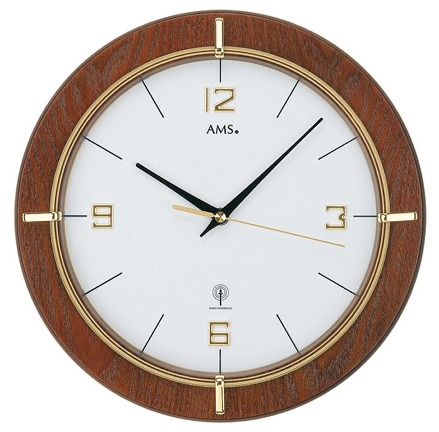 AMS Wall Clock 29x29x5 cm Wood • Precise Radio-Controlled Movement • Elegant Wooden Casing