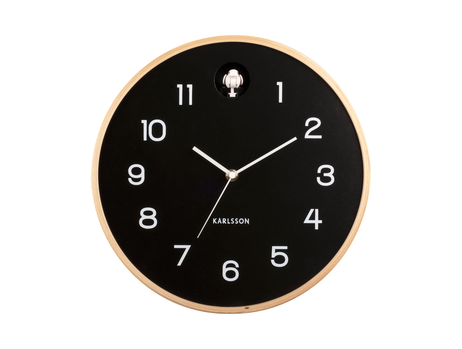 Karlsson Natural Cuckoo KA5886BK Wanduhr Schwarz • Kuckucksruf zur vollen Stunde • Birkenholzrahmen