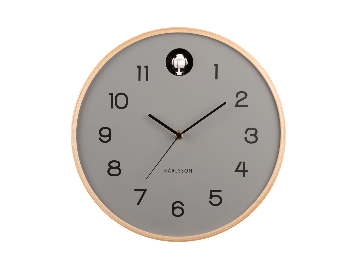 Karlsson Natural Cuckoo KA5886GY Wanduhr Mausgrau • Kuckucksruf stündlich • Automatische Nachtabschaltung