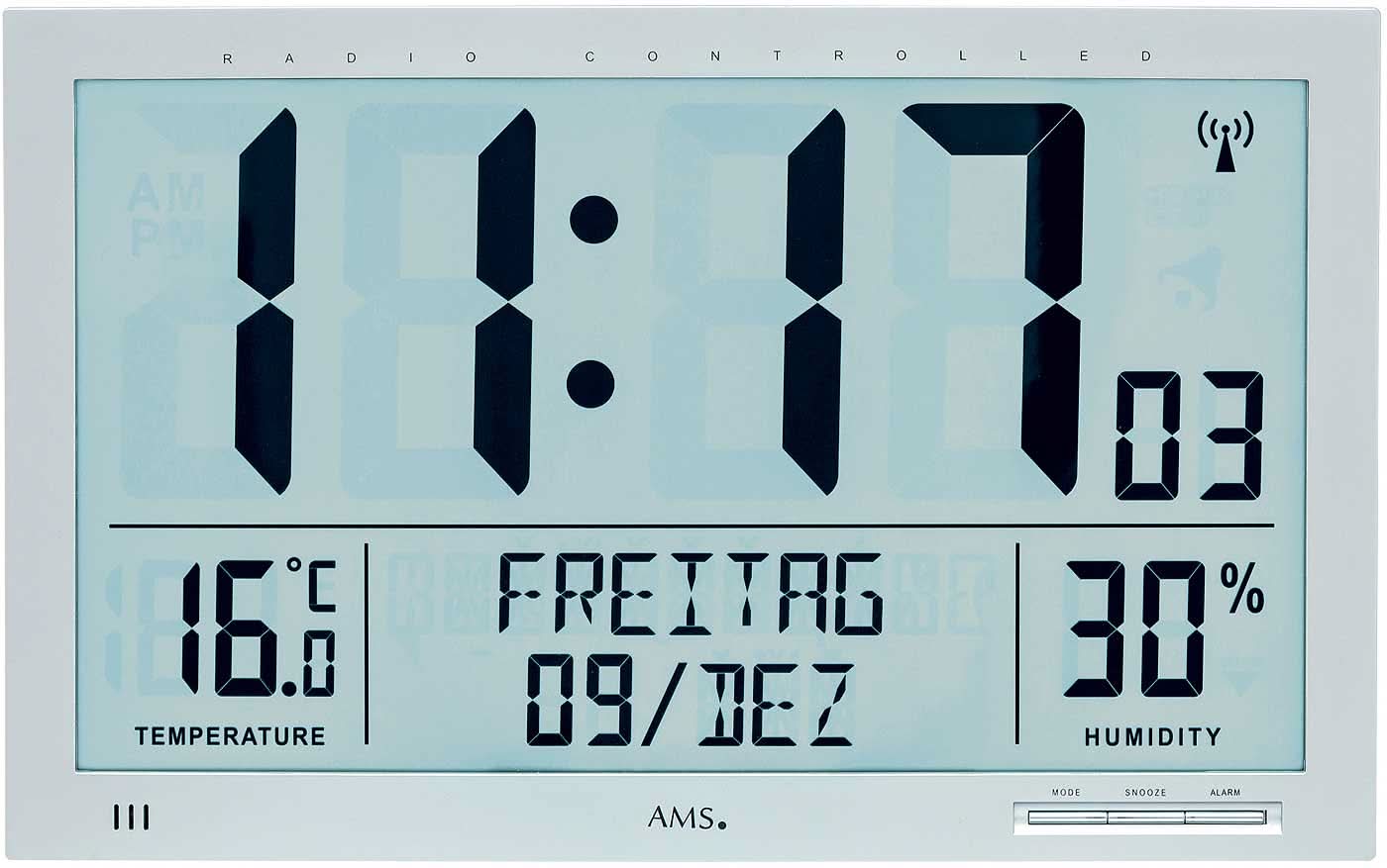 AMS Wall Clock 37x23x3 cm Plastic • Radio-Controlled • Silent