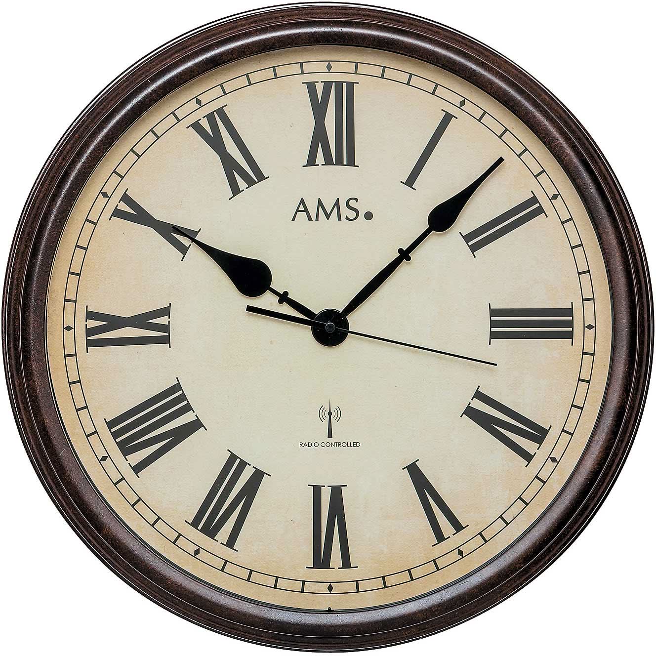 AMS Wall Clock 42x42x8 cm Metal • Silent Radio-Controlled Movement • Roman Numerals
