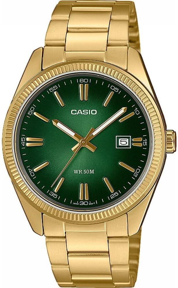 Casio Collection MTP-1302PGC-3AVEF Watch • Green Dial • Rose Gold Finish