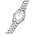 Rückseite einer Herrenarmbanduhr mit Edelstahlarmband und Gehäusegravur
