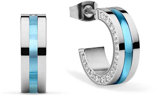 Square Hoop Earrings made of Stainless Steel with Stones - Bering Jewelry Model: 725-1130-05