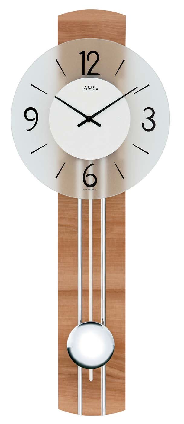AMS Wall Clock 60x23x7 cm Wood • Precise Quartz Pendulum Movement • Timeless Design