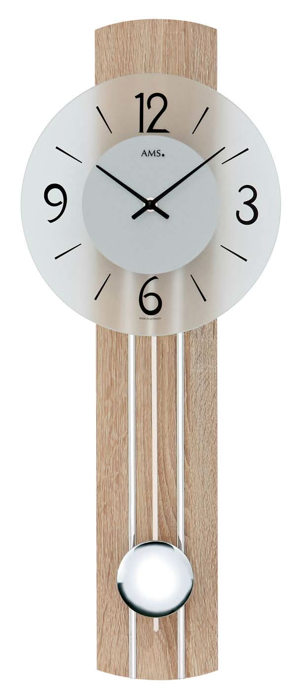 AMS Wall Clock 60x23x7 cm Wood • Modern Design • Quartz Pendulum Movement