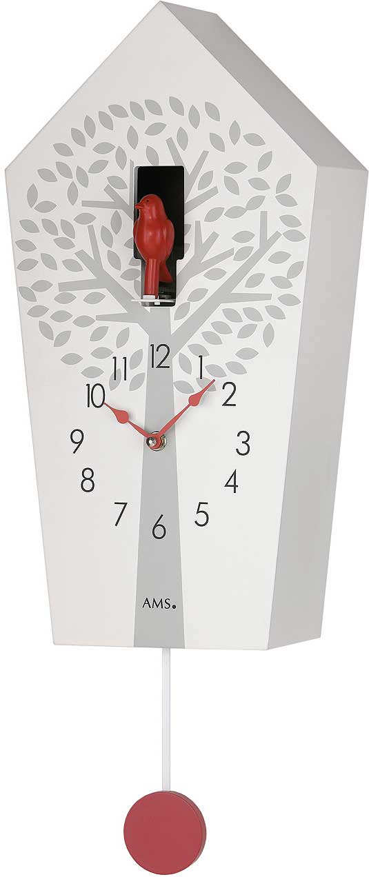 AMS Wall Clock 39x20x11 cm Wood • Modern Cuckoo Call • Automatic Night Shut-off