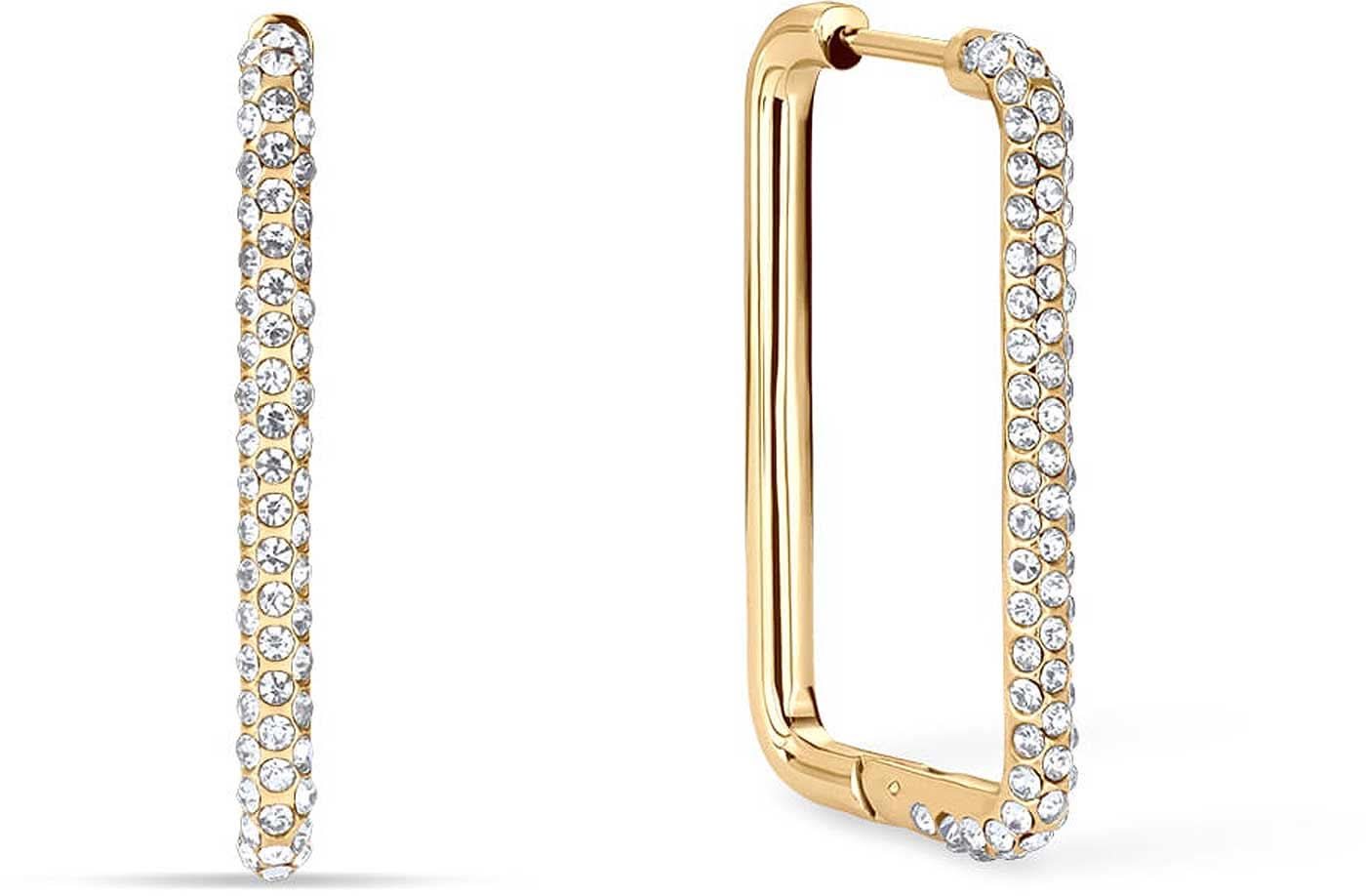 Square Stainless Steel Hoop Earrings with Stones - Bering Jewelry Model: 733-27-05