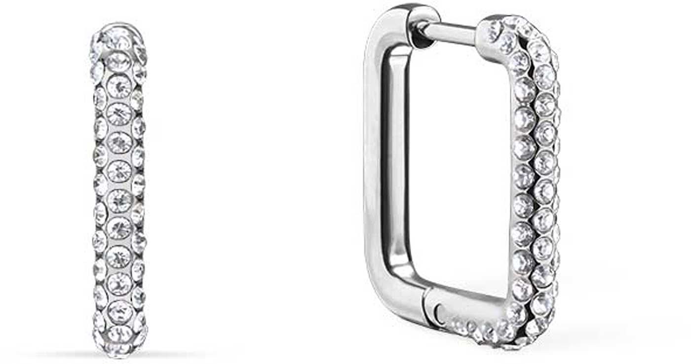 Square Stainless Steel Hoop Earrings with Stones - Bering Jewelry Model: 734-17-05