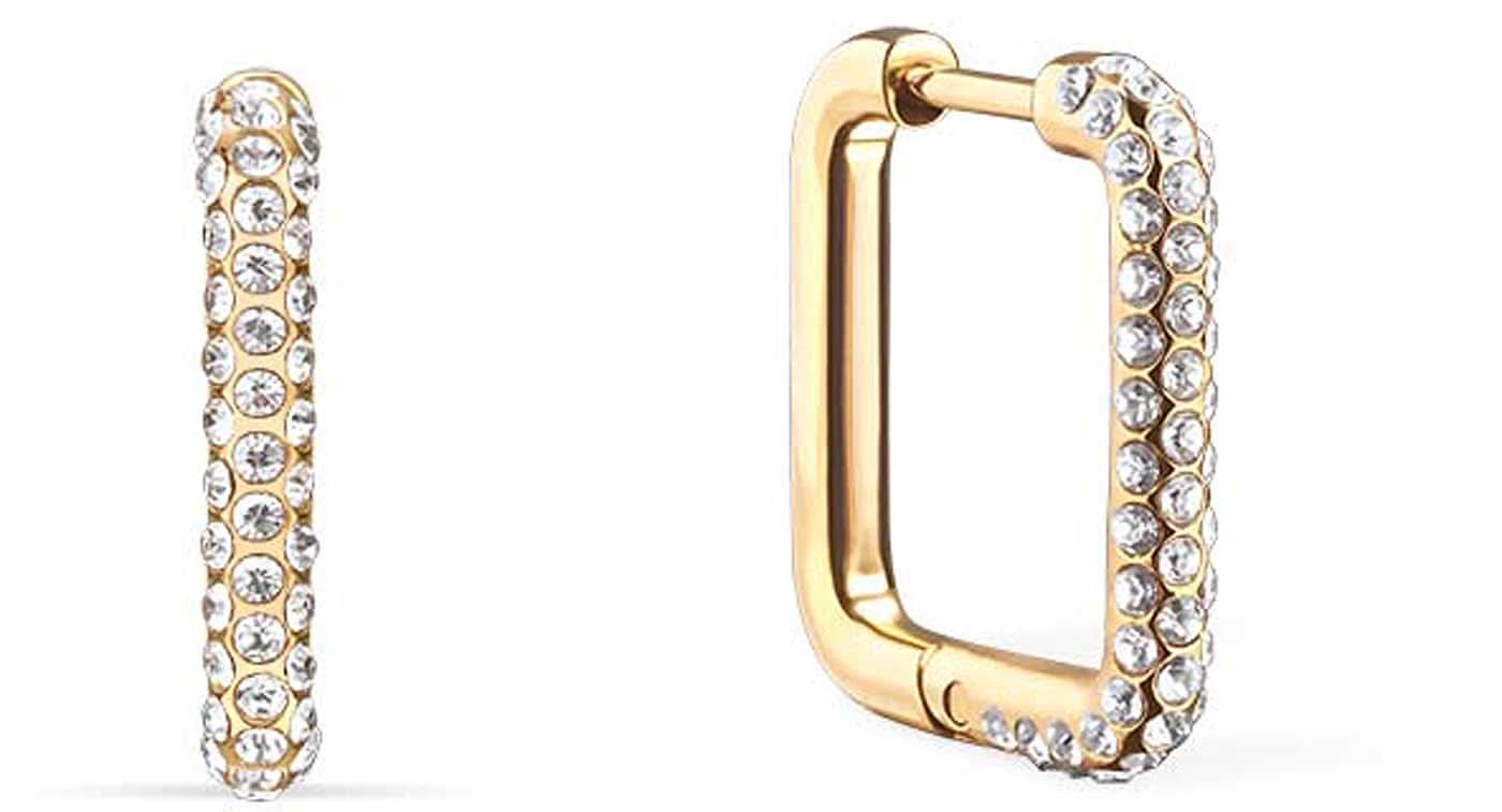 Angular Stainless Steel Hoop Earrings with Stones - Bering Jewelry Model: 734-27-05
