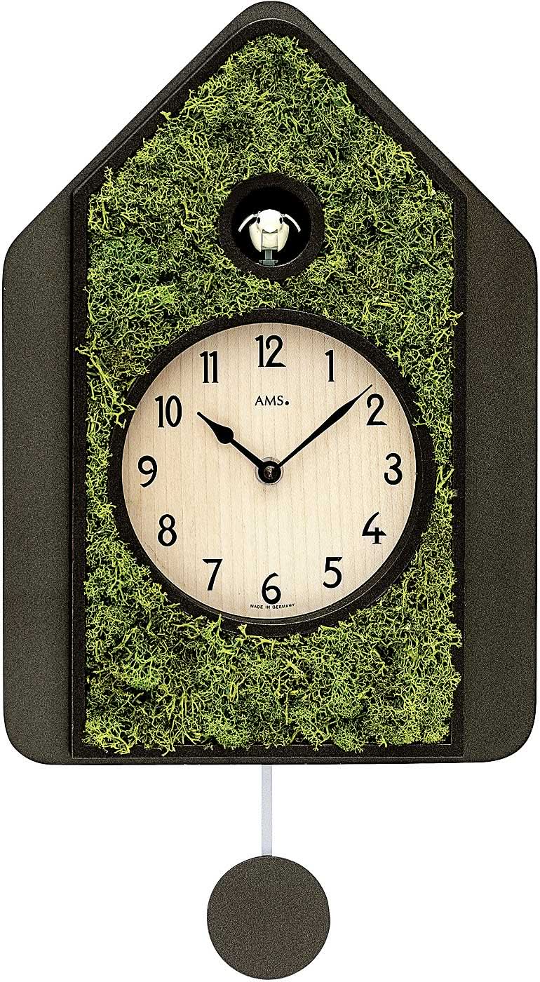 AMS Wall Clock 34x24x5 cm Wood • Modern Design • Cuckoo Call with Bird Song
