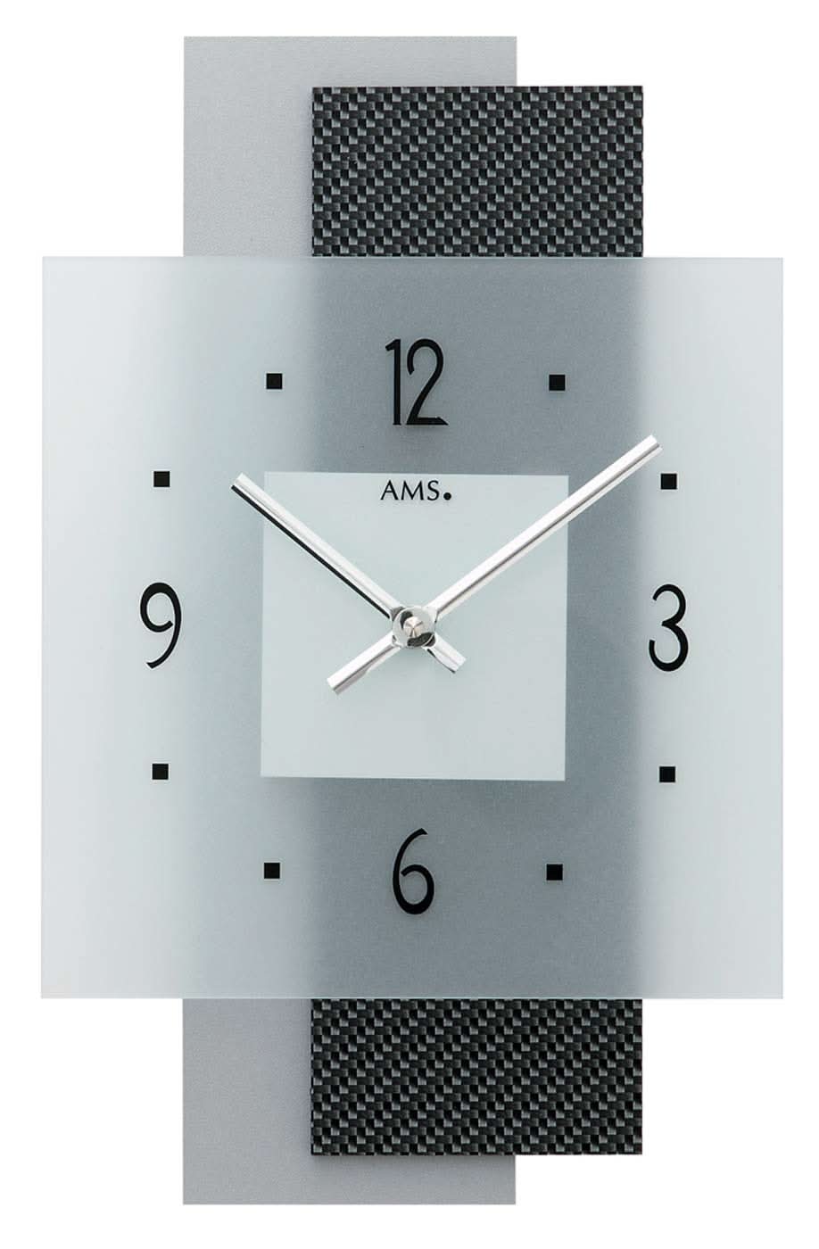 AMS Wall Clock 36x22x5 cm Wood & Glass • Silent Quartz Movement • Modern Design