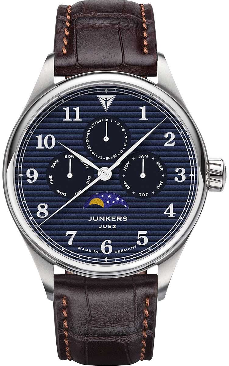 Junkers Tante JU 9.33.01.01 Men's Watch • Moon Phase Display • Corrugated Sheet Look