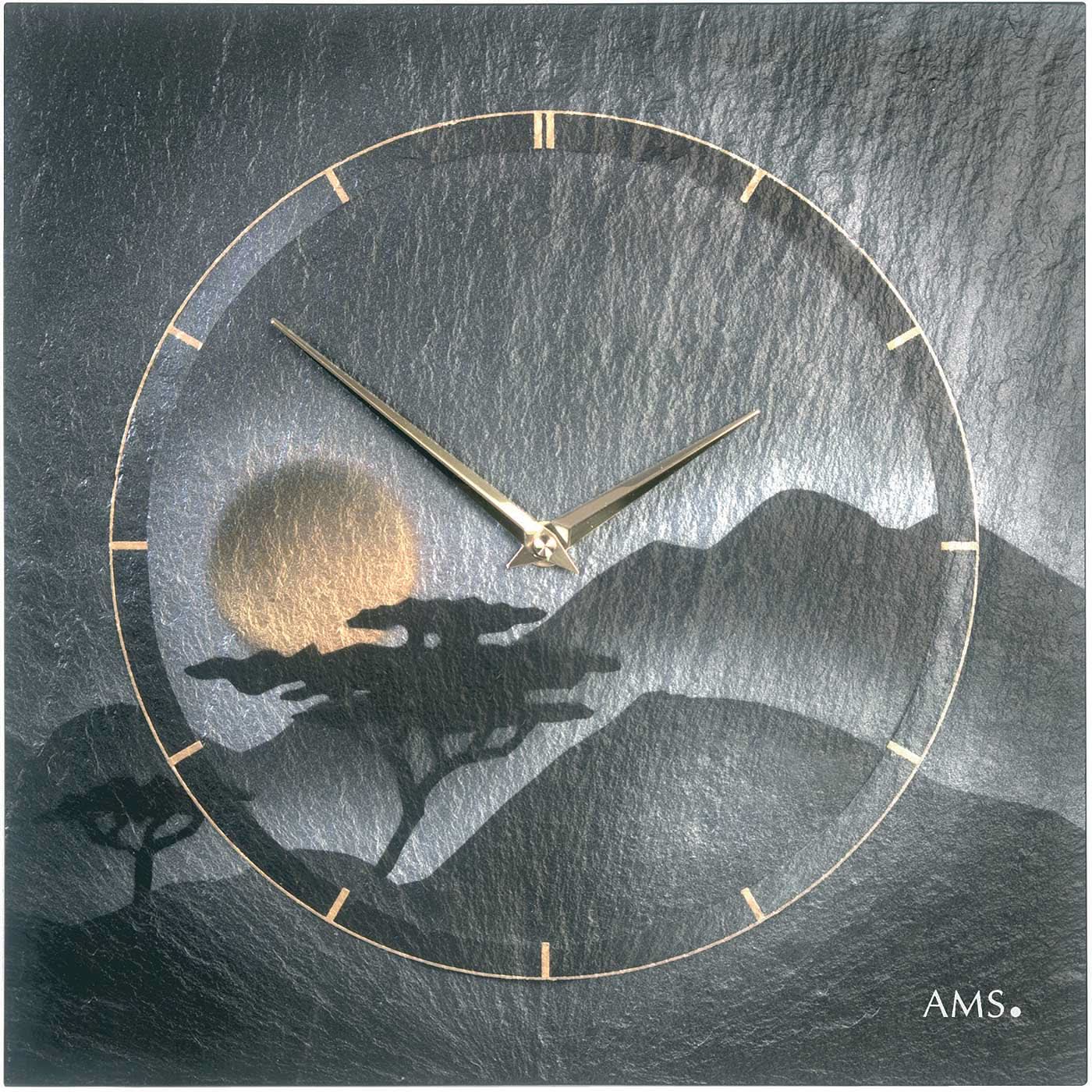AMS Wall Clock 30x30x4 cm Slate • Silent Quartz Movement • Modern Design
