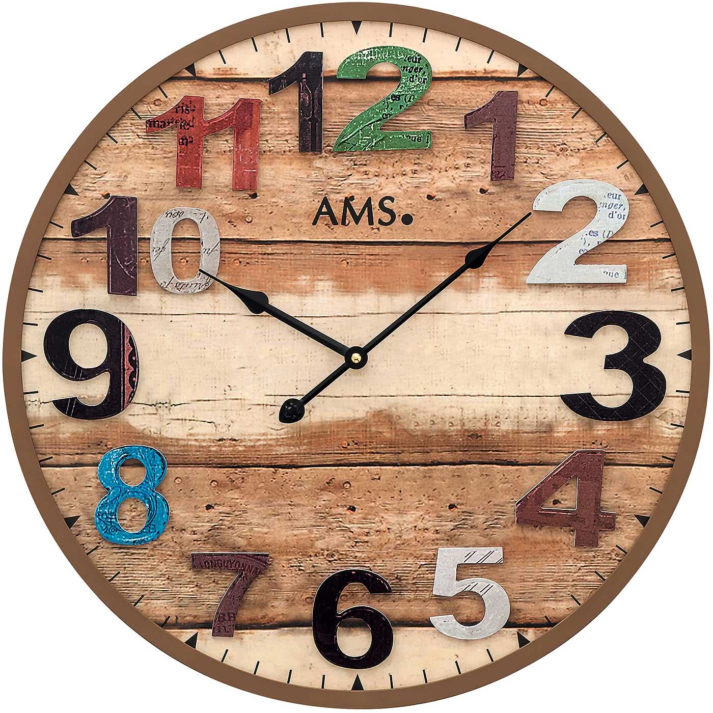 AMS Wall Clock 50x50x5 cm Wood • Silent Quartz Movement • Solid Wood in Antique Look