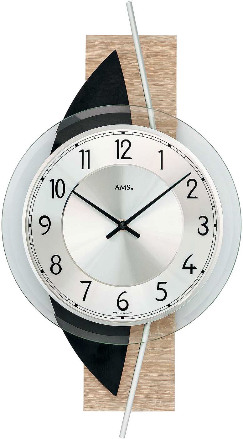 AMS Wall Clock 42x23x6 cm Wood • Silent Quartz Movement • Modern Design with Material Mix