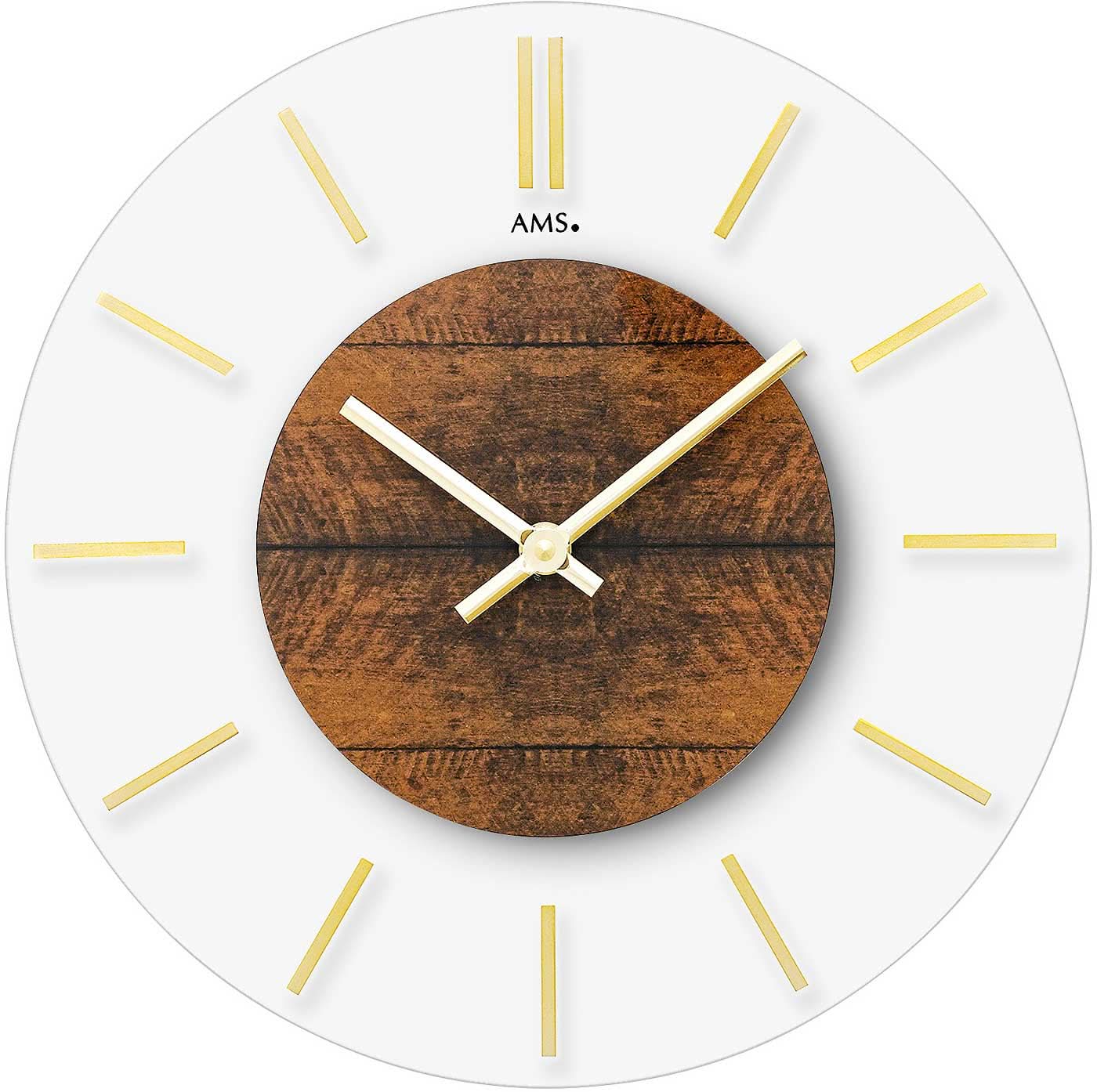 AMS Wall Clock 30x30x4 cm Glass and Wood • Modern Design • Precise Quartz Movement