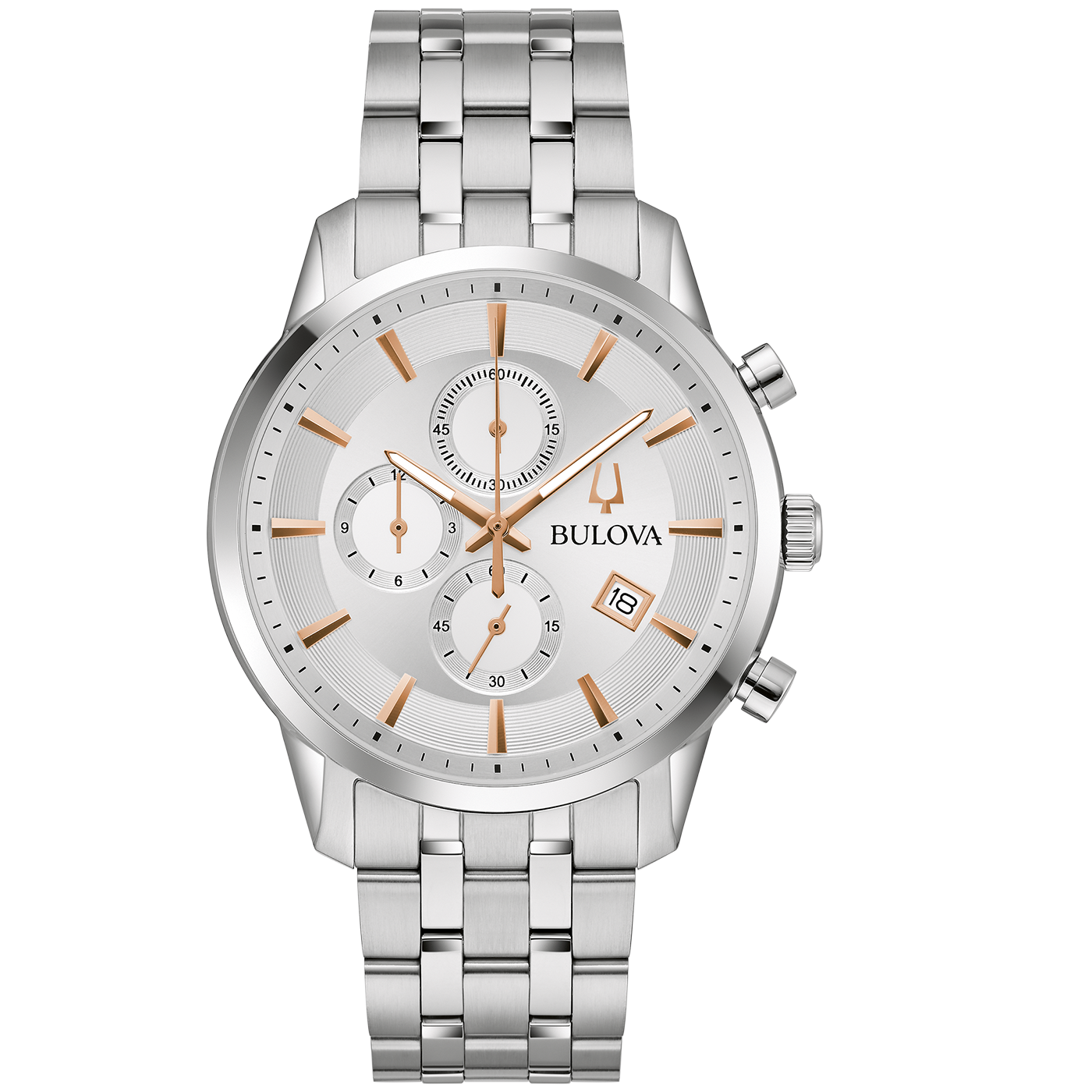 Bulova Sutton 96B411 Herrenuhr Silber • Chronograph • Edelstahlarmband