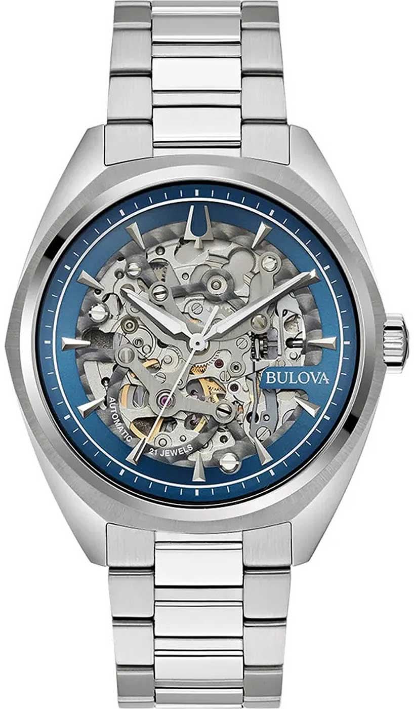Bulova Surveyor 96A292 Men's Watch • Skeleton Automatic Movement • Blue Dial